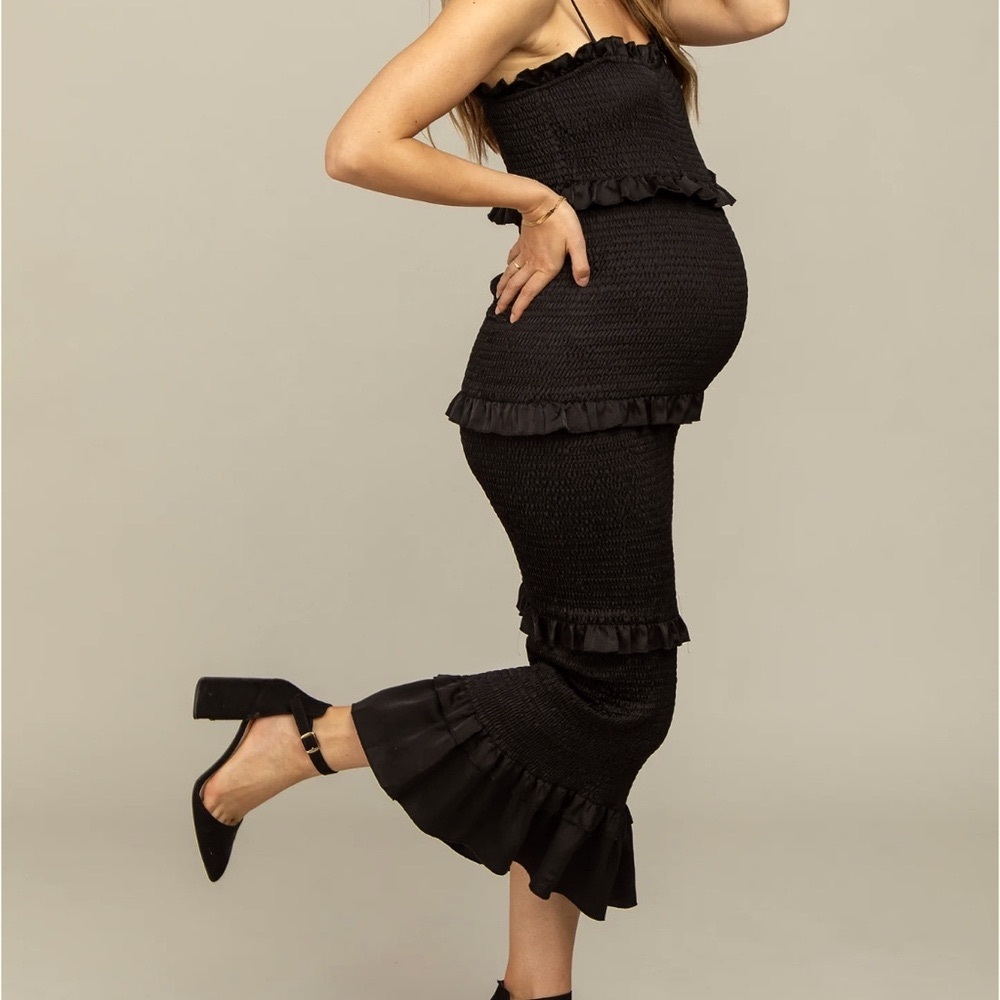 Pinkblush Black Ruffle Midi Dress